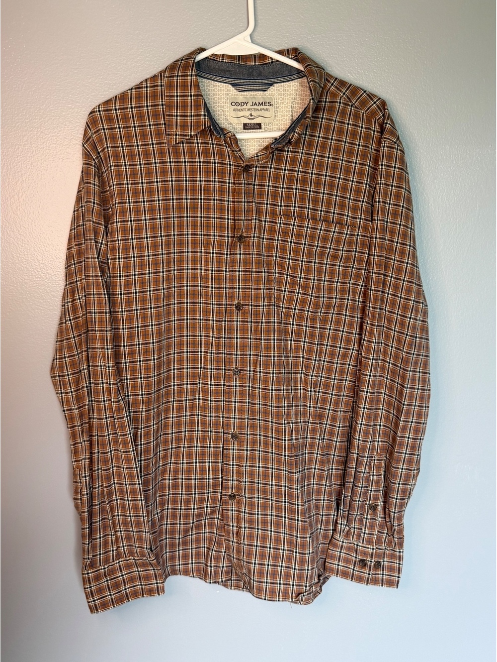 Cody James Men's Authentic Western Button-Up Shirt Size L Brown Plaid